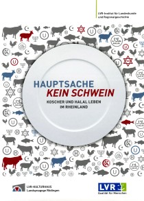Cover "Hauptsache kein Schwein": weißer Teller, im Hintergrund religiöse Symbole
