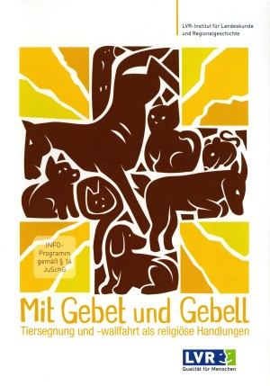 Cover Tiersegnung: Grafik eines braunen Kreuzes mit Tieren darin auf gelbem Grund