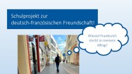 Colage mit Sprechblase: "Wieviel Frankreich steckt in meinem Alltag?" über einem Fußgänger in der Innenstadt