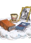 Abbildung einer Wolke, auf der ein Buch, eine Tasse, ein Bild und eine Kladde schweben