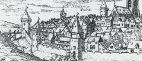 Historisches gezeichnetes Bild von einer Stadt