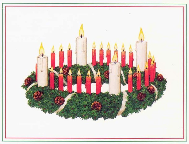 Der Wichernkranz um 1840 nach Johann Heinrich Wichern mit unterschiedlich großen Kerzen.