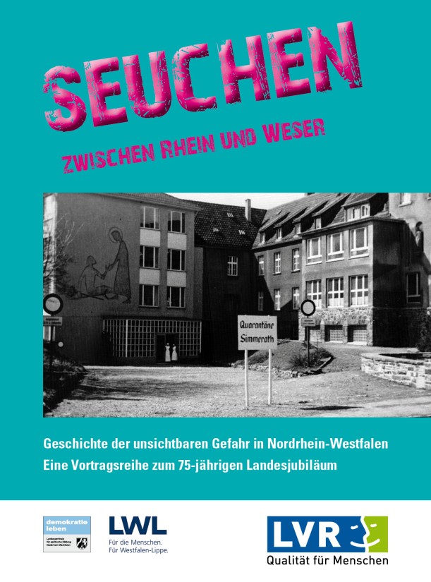 Plakat der Veranstaltungsreihe mit einem Bild aus den 1960er Jahren, auf dem ein Krankenhaus in Simmerath und ein Quarantäne-Hinweisschild zu sehen ist.