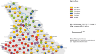 Sprachkarte, die die verschiedenen regionaltypischen Bezeichnungen für Pantoffeln im Rheinland darstellt.