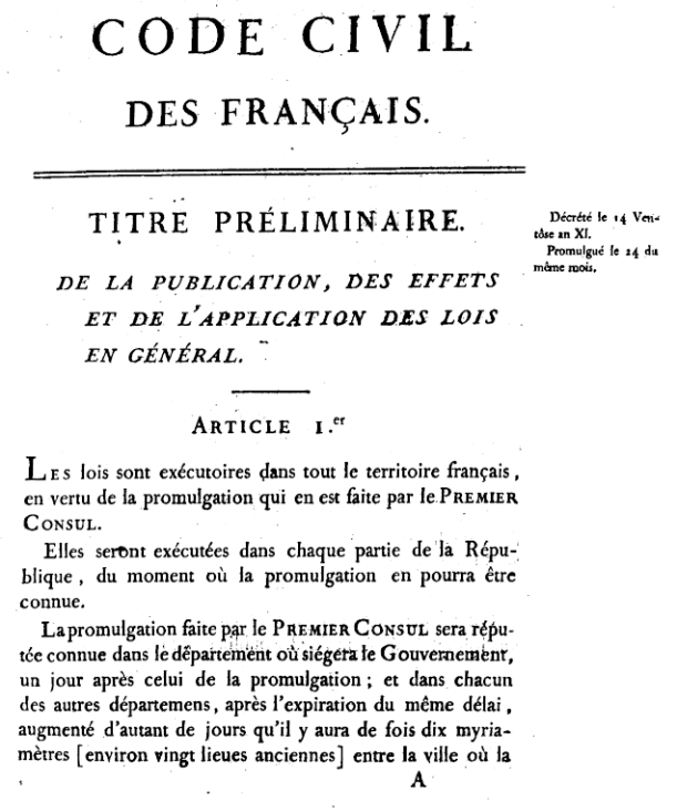 Titelblatt des Zivilsgesetzbuchs 1804.