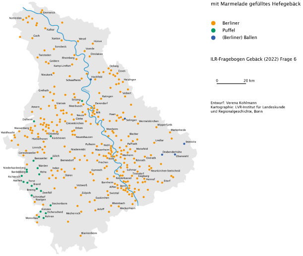 Auf einer Karte ist eingetragen, wo verschiedene regionale Begriffe für das Wort Berliner verwendet werden.