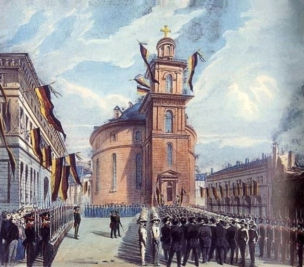 Einzug der Abgeordneten in die Frankfurter Paulskirche 1848 (gemeinfrei, wikimedia.commons).
