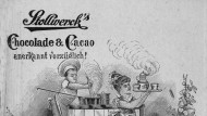 Werbung für Stollwerck Schokolade, Zeichnung einer Frau mit dampfender Kanne