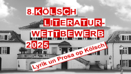 Die Remboldstiftung in schwarz.weiß mit rot-weißer Beschriftung "Kölsch Literaturwettbewerb 2025"