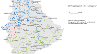 Sprachkarte, auf der die Verbreitung der Varianten Bükske, Böchsje und Böjelche im Rheinland zu sehen ist