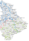 Sprachkarte, auf der die Verbreitung der Varianten Bükske, Böchsje und Böjelche im Rheinland zu sehen ist
